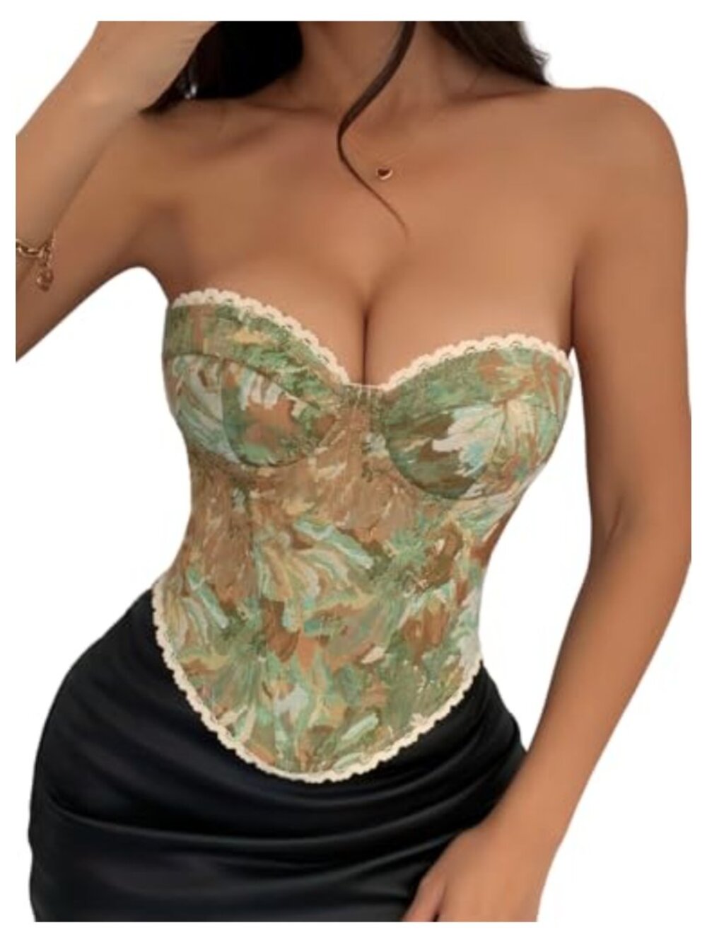 Vintage Floral Strapless Corset Bustier Overbust Shapewear